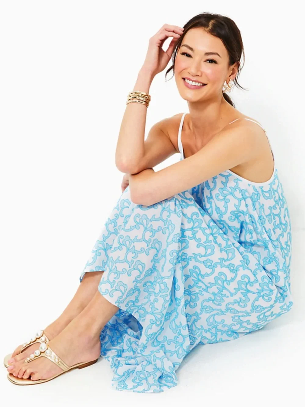 LILLY PULITZER AMERIE EMBROIDERED COTTON DRESS LUNAR BLUE FLAMINGLE EMBROIDERED - Picture 7 of 8